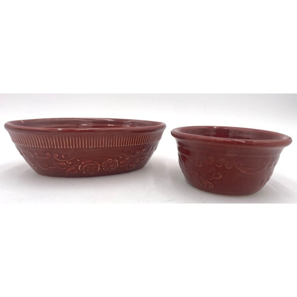 T.S.T. Genuine Oven-Serveware Red Ceramic Baking Bowls Set Of 2